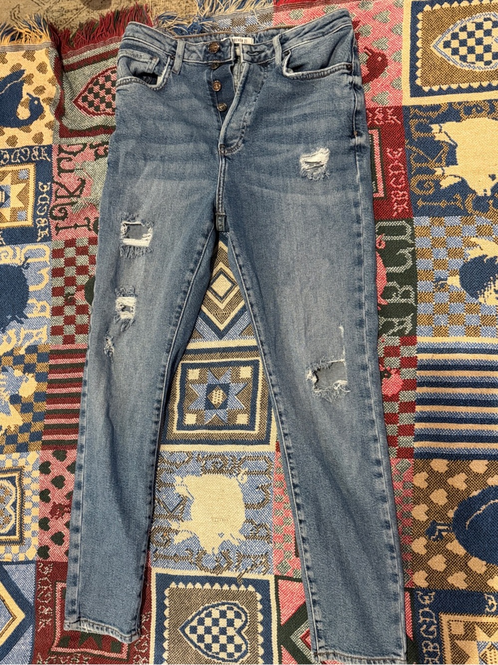 Forever 21 Light Blue Distressed Skinny Jeans